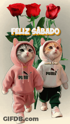 Two Cats In Puma Sweatshirts Walking GIF