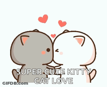 Two Cats Kissing With Hearts GIF