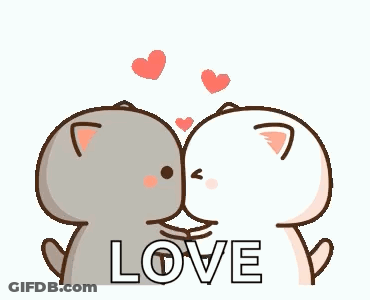 Two Cats Kissing With Hearts GIF