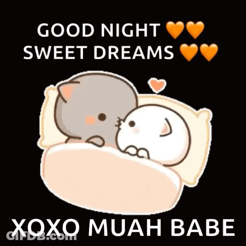 Two Cats Laying In Bed Good Night Sweet Dreams XOXO Muah Babe GIF
