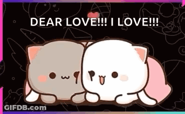 Two Cats Laying Together Saying Dear Love I Love GIF