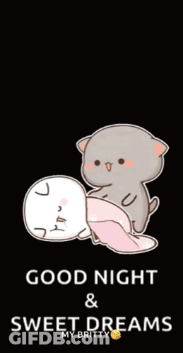 Two Cats Laying With Good Night And Sweet Dreams GIF