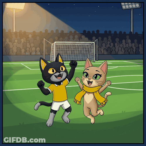 Two Cats On Soccer Field At Night GIF