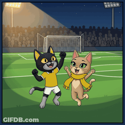 Two Cats On Soccer Field With Crowd GIF