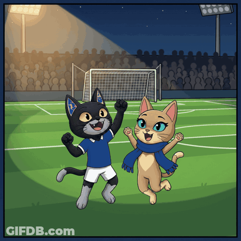 Two Cats On Soccer Field With Crowd GIF