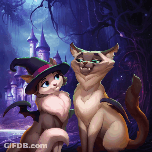 Two Cats One In Witch's Hat GIF