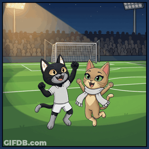 Two Cats Playing Soccer GIF