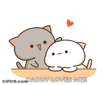 Two Cats Sitting On Table Daddy Loves Me GIF
