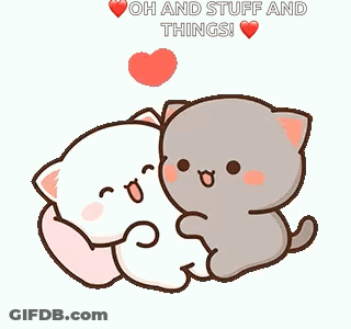 Two Cats Sitting Together With Hearts GIF