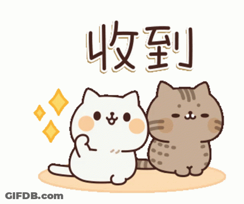 Two Cats Sitting With Chinese Writing GIF