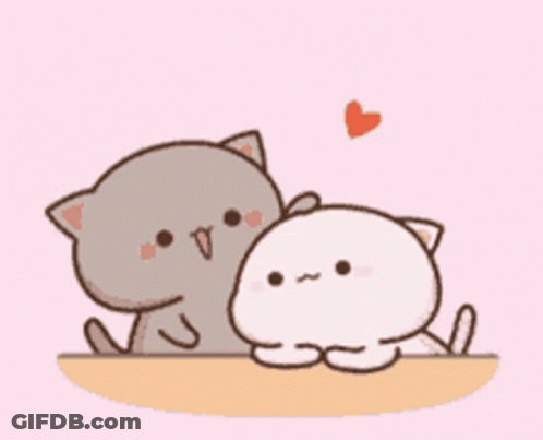 Two Cats Sitting With Heart Background GIF