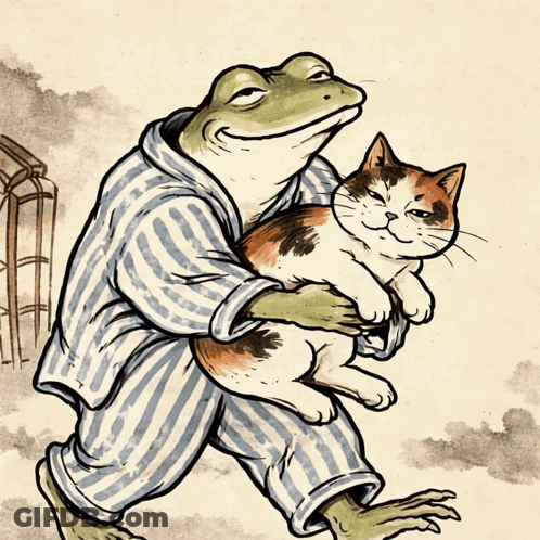 Two Cats Sleeping In Bed With Hearts GIF