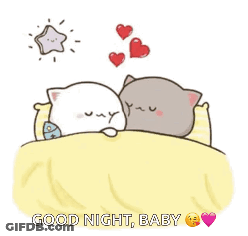 Two Cats Sleeping With Hearts Good Night Baby GIF