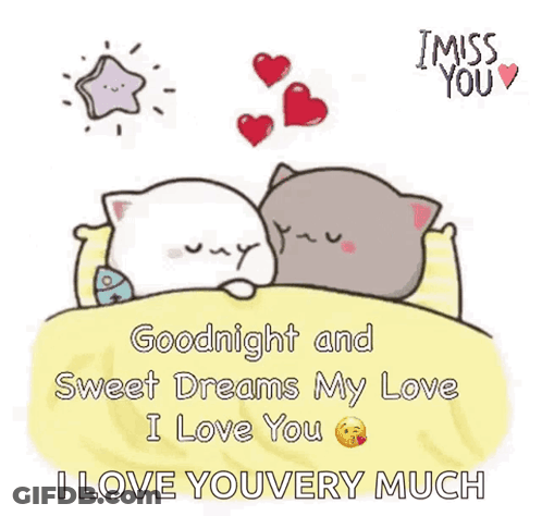 Two Cats Sleeping With Hearts Goodnight Sweet Dreams GIF