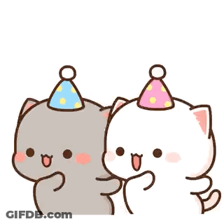 Two Cats Wearing Party Hats Dancing Together GIF