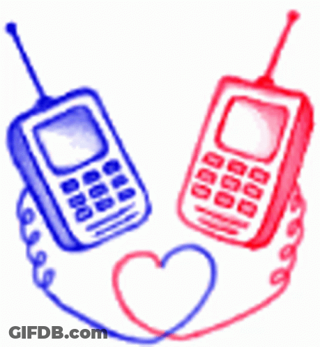 Two Cell Phones Connected By Heart And Hearts GIF