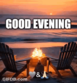 Two Chairs On Beach By Fire Pit GIF