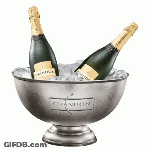 Two Chandon Bottles In Silver Ice Bowl GIF
