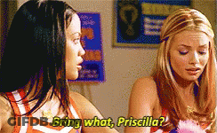 Two Cheerleaders Are Talking To Each Other And One Of Them Says Bring What Priscilla ? GIF