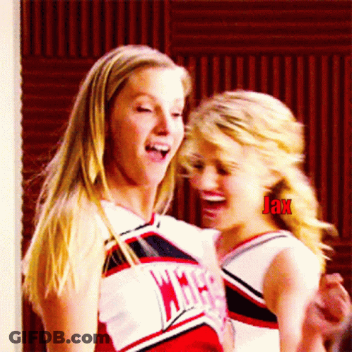 Two Cheerleaders Laughing With Jax Earrings GIF