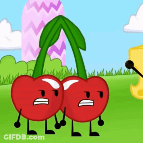 Two Cherries With Arms And Legs Standing GIF