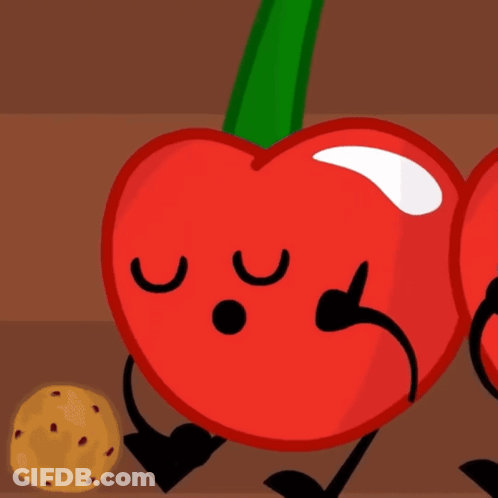 Two Cherries With Faces And Arms Are Standing Next To Each Other With One Crying GIF