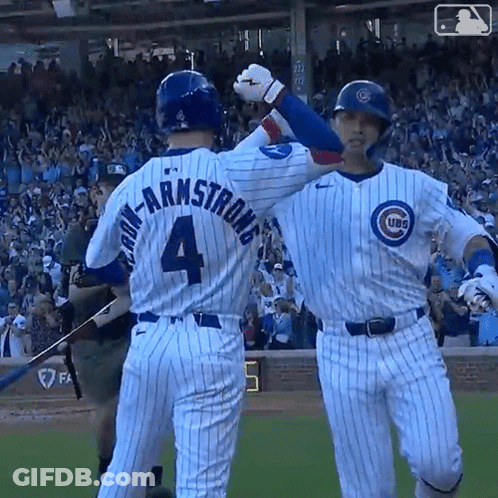 Two Chicago Cubs Baseball Players High Five Each Other GIF