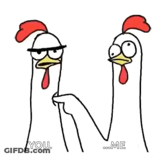 Two Chickens Holding Hands Pointing At Each Other GIF