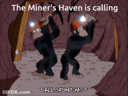 Two Chimpanzees In Cave Saying The Miner's Haven Is Calling All Grunting GIF