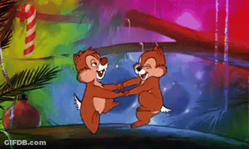 Two Chipmunks Are Holding Hands In A Cartoon Scene . GIF