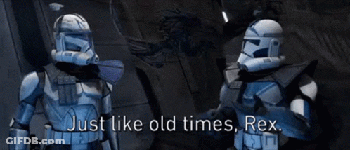 Two Clone Troopers Standing And Talking GIF
