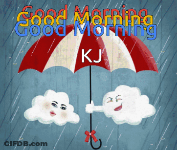 Two Clouds Under An Umbrella That Says Good Morning GIF