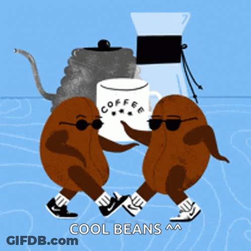 Two Coffee Beans Dancing With Coffee Cup GIF