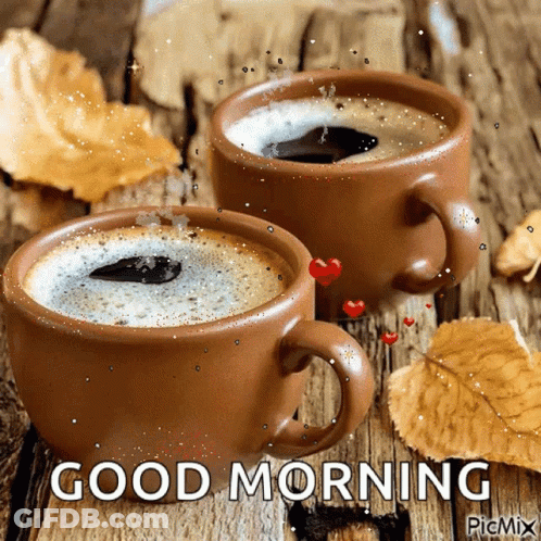 Two Coffee Cups With Good Morning GIF