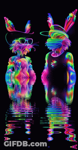 Two Colorful Rabbits Side By Side GIF