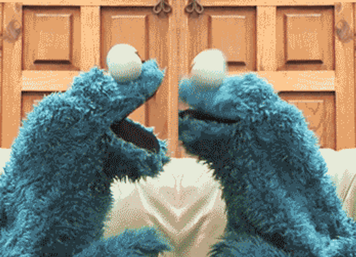 Two Cookie Monsters Same Sesame Street GIF