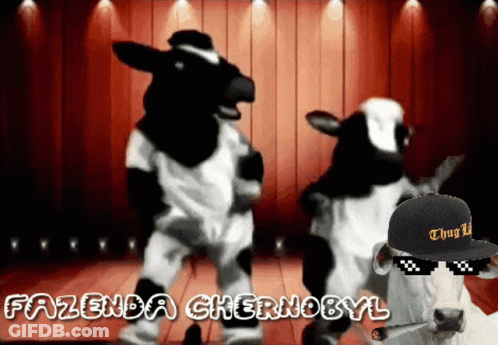 Two Cows Dancing On Stage With Fazenda Chernobyl GIF