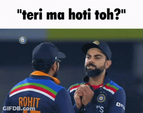 Two Cricket Players Are Standing Next To Each Other And One Of Them Has The Name Rohit On His Shirt GIF