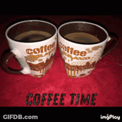 Two Cups Of Coffee On Red Towel Coffee Time GIF
