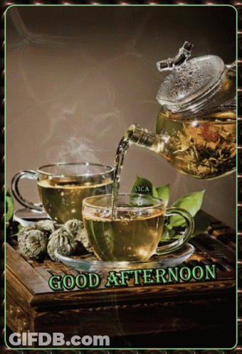 Two Cups Of Tea Saying Good Afternoon GIF