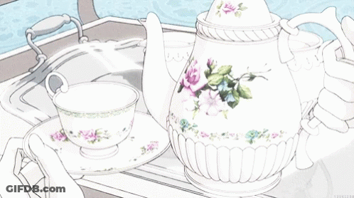 Two Cups Of Tea With Faces Saying High Tea GIF