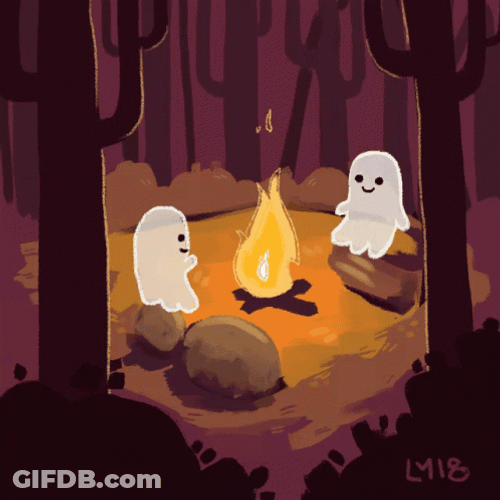 Two Cute Ghost Making Bonfire GIF