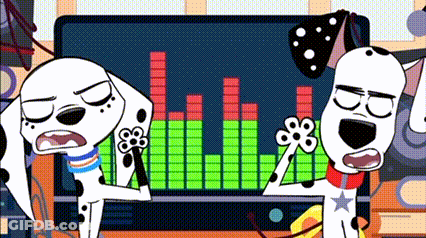 Two Dalmatian Dogs Singing Into Microphones GIF