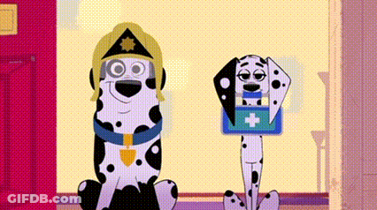 Two Dalmatian Dogs Standing Next To Each Other GIF