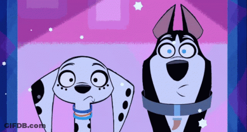 Two Dalmatian Dogs Standing Together GIF