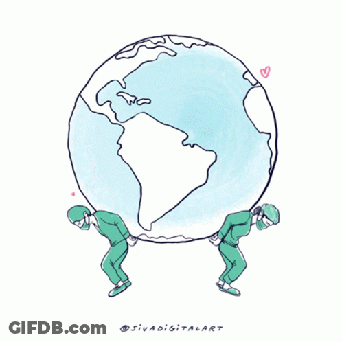 Two Doctors Carrying Globe With Hearts GIF