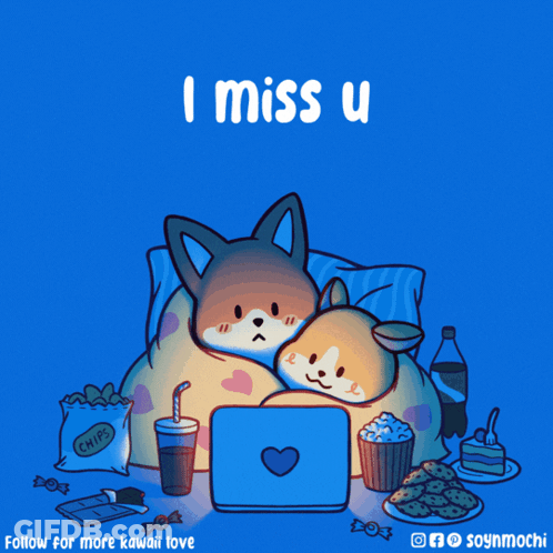 Two Dogs Sitting At Laptop Saying I Miss U GIF