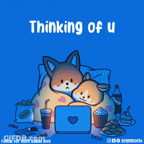 Two Dogs Watching Movie Saying Thinking Of U GIF