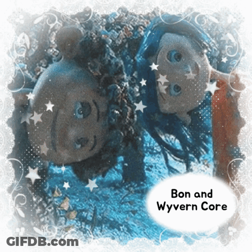 Two Dolls Saying Bon And Wyvern Core GIF