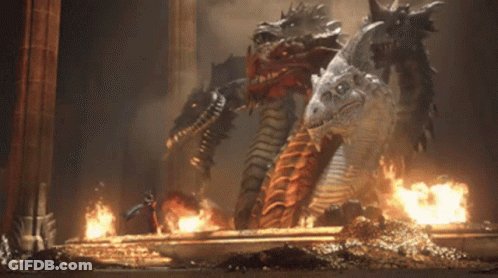 Two Dragons Are Fighting Each Other In A Video Game Scene GIF